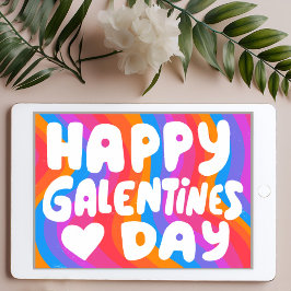 Galentine BubbleLetters Regenboog Groovy Retro eCa Kaart