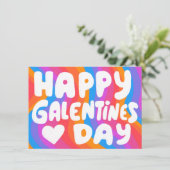 Galentine BubbleLetters Regenboog Groovy Retro eCa Kaart (Staand voorkant)