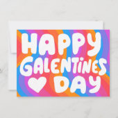 Galentine BubbleLetters Regenboog Groovy Retro eCa Kaart (Voorkant)