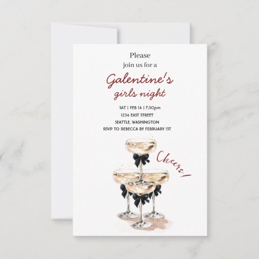 Galentine Champagne Party Invitation RSVP Kaartje (Voorkant)