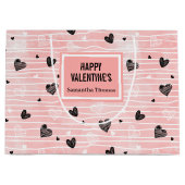 Galentine Gift Bag Pink Black Hearts Love Letterin Groot Cadeauzakje (Voorkant)