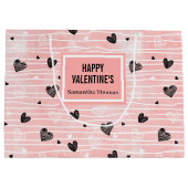 Galentine Gift Bag Pink Black Hearts Love Letterin Groot Cadeauzakje (Achterkant)
