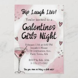 Galentine Girls Night Out Martini Pink and Black Kaart