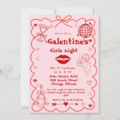 Galentine Hand Drawn Valentijn Girls Night Party Feestdagenkaart (Voorkant)