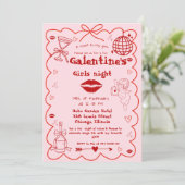 Galentine Hand Drawn Valentijn Girls Night Party Kaart (Staand voorkant)