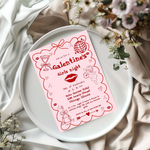 Galentine Hand Getekend Valentijn Meisjes Avond Fe Feestdagenkaart