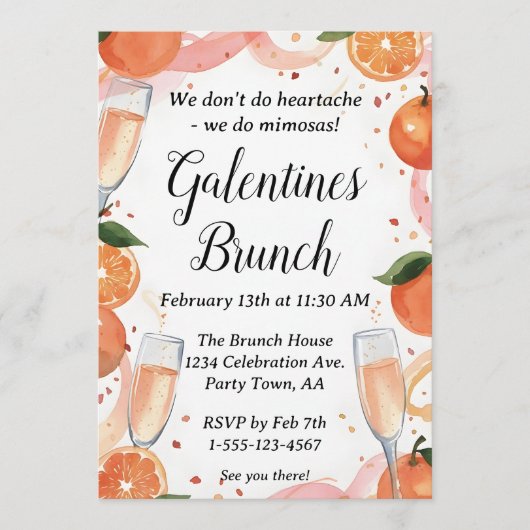 Galentine Mimosa Brunch Party Invite Personalized Kaart (Voorkant)
