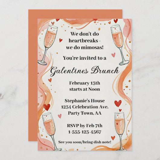 Galentine Mimosa Drink Brunch Party Invite Kaart (Voorkant / Achterkant)