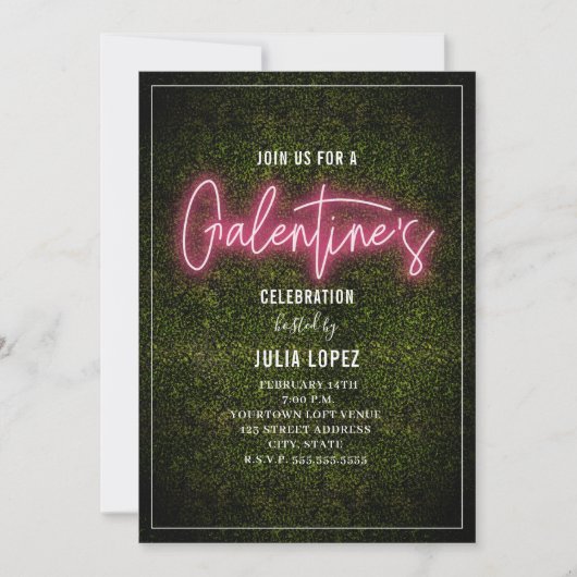 Galentine Neon Script Boxwood Valentijn Party Kaart (Voorkant)