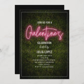 Galentine Neon Script Boxwood Valentijn Party Kaart (Voorkant / Achterkant)