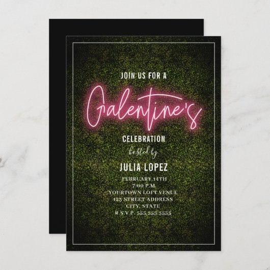 Galentine Neon Script Boxwood Valentijnsfeest Save The Date (Voorkant / Achterkant)