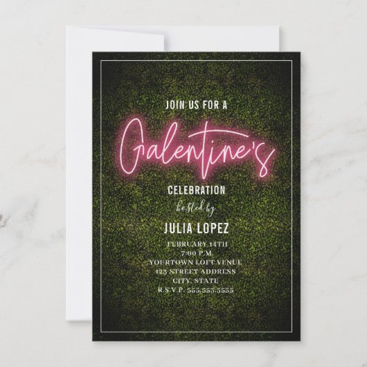 Galentine Neon Script Boxwood Valentijnsfeest Save The Date (Voorkant)