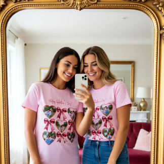 Galentine Photo Hearts Bow Collage Best Friends T-shirt