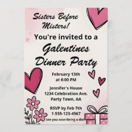 Galentine Pink Sisters Before Misters Dinner Party Kaart