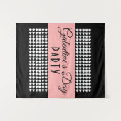 Galentine`s Day-feest met zwart-wit hartpatroon Wandkleed (Voorkant (horizontaal))