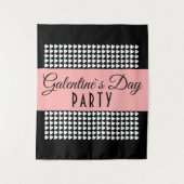 Galentine`s Day-feest met zwart-wit hartpatroon Wandkleed (Voorkant)