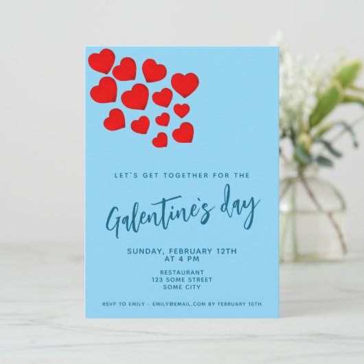 Galentine`s Day Rode harten Vrienden Feest Kaart (Staand voorkant)