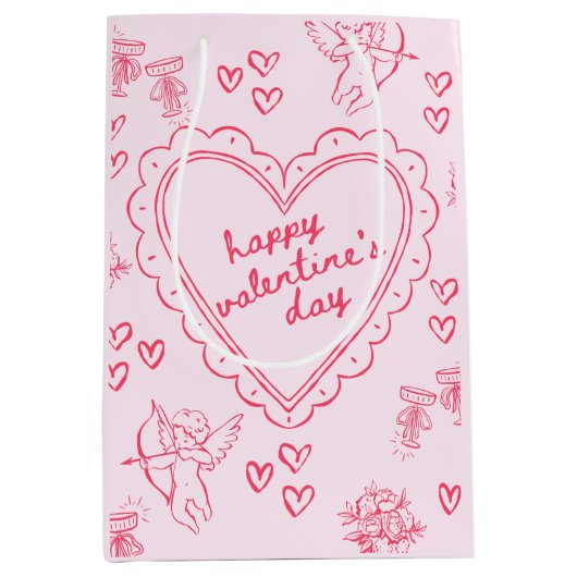 Galentine’s Day Valentine Girly Pink Medium Cadeauzakje (Voorkant)