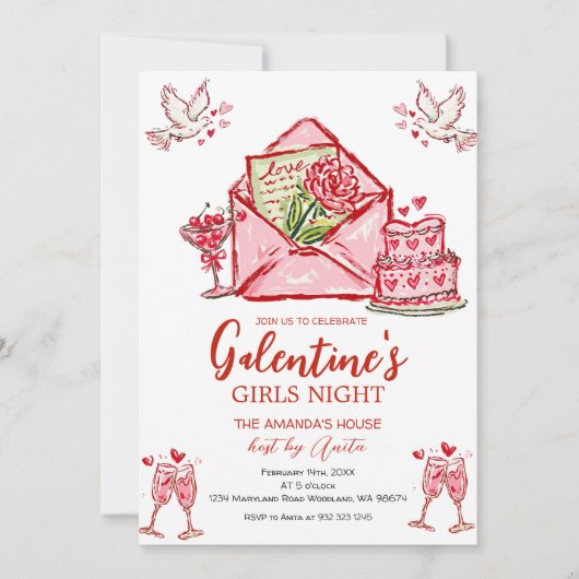Galentine’s Girls Night Party Valentine Kaart (Voorkant)