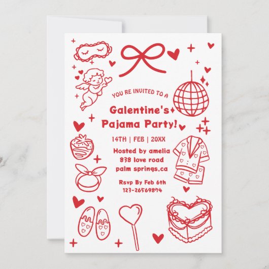 Galentine’s Pajama, Night Valentine Hand Drawn  Kaart (Voorkant)