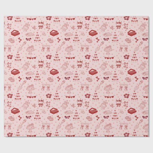 Galentine’s Party Doodle Pattern Cadeaupapier (Vlak)