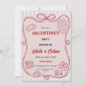 Galentine’s Party Invitation Printable, Pink & Red Kaart (Voorkant)