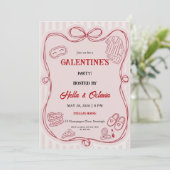 Galentine’s Party Invitation Printable, Pink & Red Kaart (Staand voorkant)