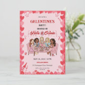 Galentine’s Party Invitation Printable, Pink & Red Kaart (Staand voorkant)