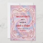 Galentine’s Party Invitation Printable, Pink & Red Kaart (Voorkant)