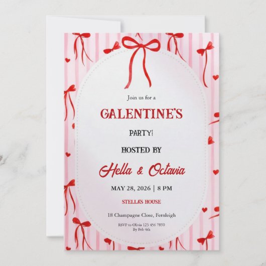 Galentine’s Party Invitation Printable, Pink & Red Kaart (Voorkant)