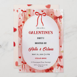 Galentine’s Party Invitation Printable, Pink & Red Kaart