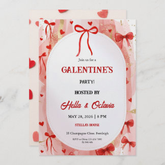 Galentine’s Party Invitation Printable, Pink & Red Kaart