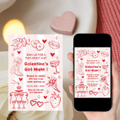 Galentine’s Party, Night Valentine Hand Drawn  Kaart