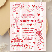 Galentine’s Party, Night Valentine Hand Drawn  Kaart