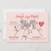 Galentine’s Pink Red Hand Drawn Cocktail Party Kaart (Voorkant)