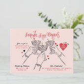 Galentine’s Pink Red Hand Drawn Cocktail Party Kaart (Staand voorkant)