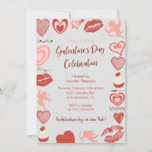 Galentine uitnodiging roze en rode brunch harten (Voorkant)