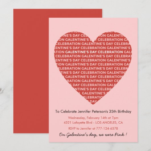 Galentine uitnodiging roze en rode Valentijn (Voorkant / Achterkant)