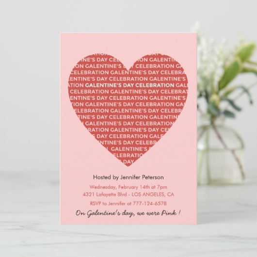 Galentine uitnodiging roze en rode Valentijnskaart (Staand voorkant)