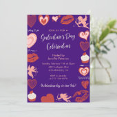 Galentine uitnodiging roze en rood Vriendinnen (Staand voorkant)