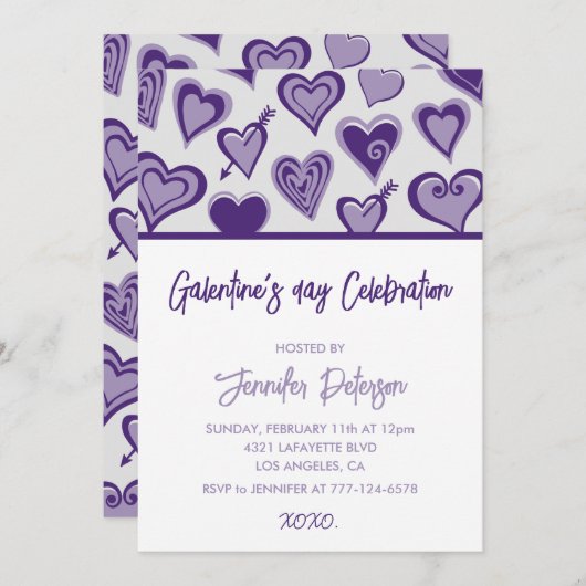 Galentine uitnodiging xoxo Valentijnse harten mod (Voorkant / Achterkant)