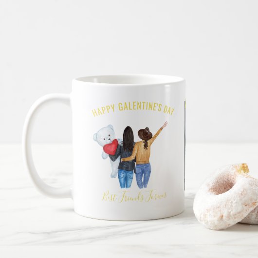 Galentine Valentijn | BFF Beste vrienden Foto Koffiemok (Met donut)