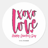 Galentinedag XOXO Love Bold Pink Ronde Sticker (Voorkant)
