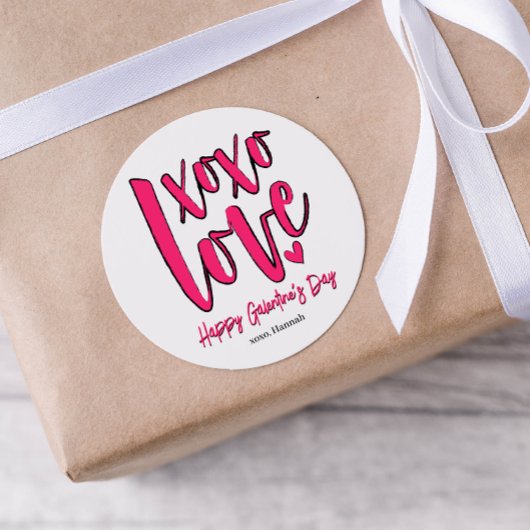 Galentinedag XOXO Love Bold Pink Ronde Sticker