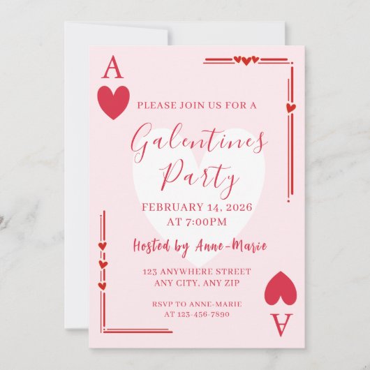 Galentines Ace Hearts Girls Valentines Invite Kaart (Voorkant)