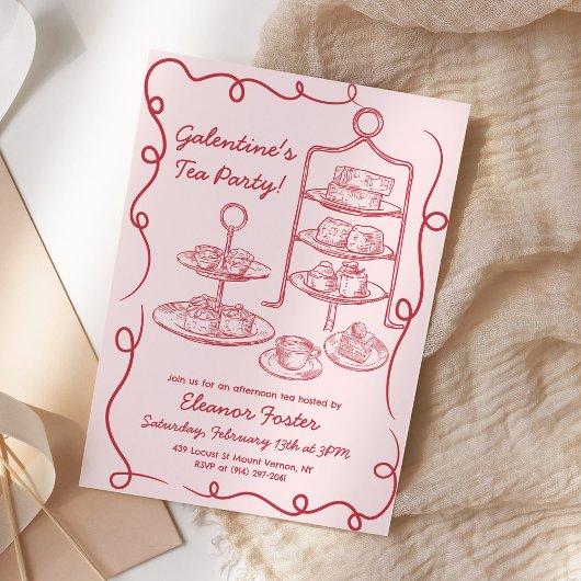 Galentines Afternoon Tea Party Hand getekend Kaart