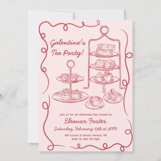 Galentines Afternoon Tea Party Hand getekend Kaart (Voorkant)