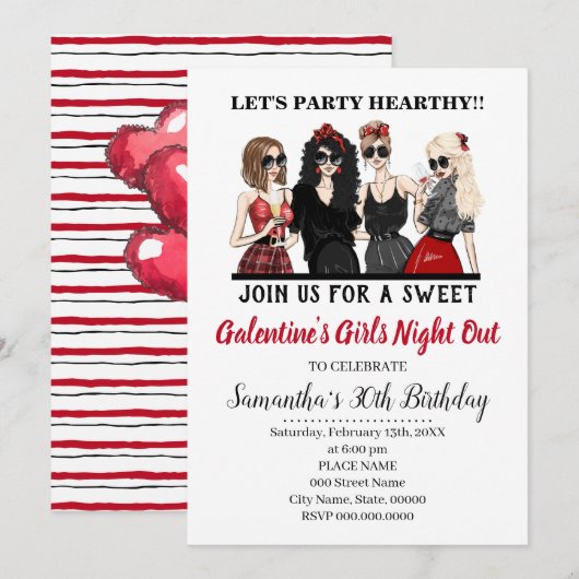 Galentine's Bash Girls Night Out Valentijnse Party Kaart (Voorkant / Achterkant)