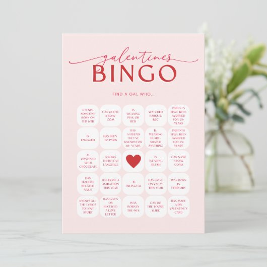 Galentines Bingo Game Kaart (Staand voorkant)