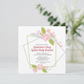 Galentines Brunch Chic Valentijnsdag Invitation Feestdagenkaart (Staand voorkant)